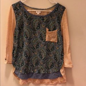 Anthropologie blue/yellow top